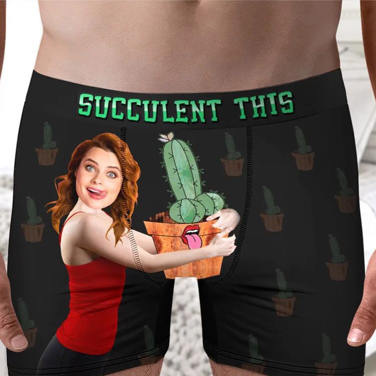 Personalized Girlfriend Wife Face Boxer Brief Succulent This Men Underwear with Woman Face Portrait Valentines Day Gift for Boyfriend Husband