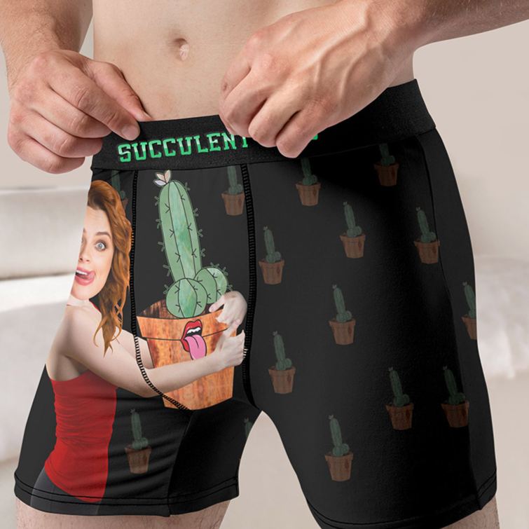 Personalized Girlfriend Wife Face Boxer Brief Succulent This Men Underwear with Woman Face Portrait Valentines Day Gift for Boyfriend Husband