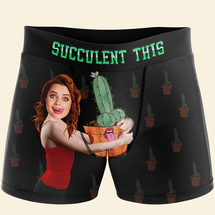 Personalized Girlfriend Wife Face Boxer Brief Succulent This Men Underwear with Woman Face Portrait Valentines Day Gift for Boyfriend Husband