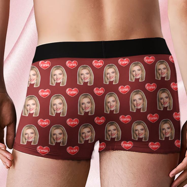 Personalized Girlfriend Wife Face Boxer Brief Kiss Me at Midnight Men Underwear with Woman Face Portrait Valentines Day Gift for Boyfriend Husband