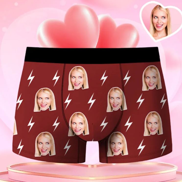 Personalized Girlfriend Wife Face Boxer Brief Lightning Print Men Underwear with Woman Face Photo Portrait Valentines Day Gift for Boyfriend Husband