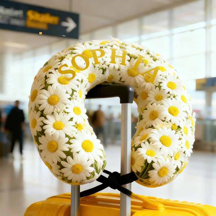Personalized Daisy Flower Pattern Custom Name Soft Travel Gift Spring Style Cozy Airplane Comfort Bright Yellow Fresh Nature U-Shaped Pillow