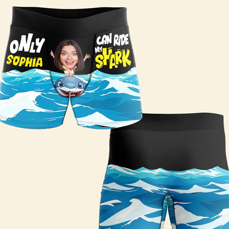 Personalized Girlfriend Wife Face Boxer Brief Men Only Her Can Ride My Shark Underwear with Woman Face Photo Valentines Day Gift for Boyfriend Husband