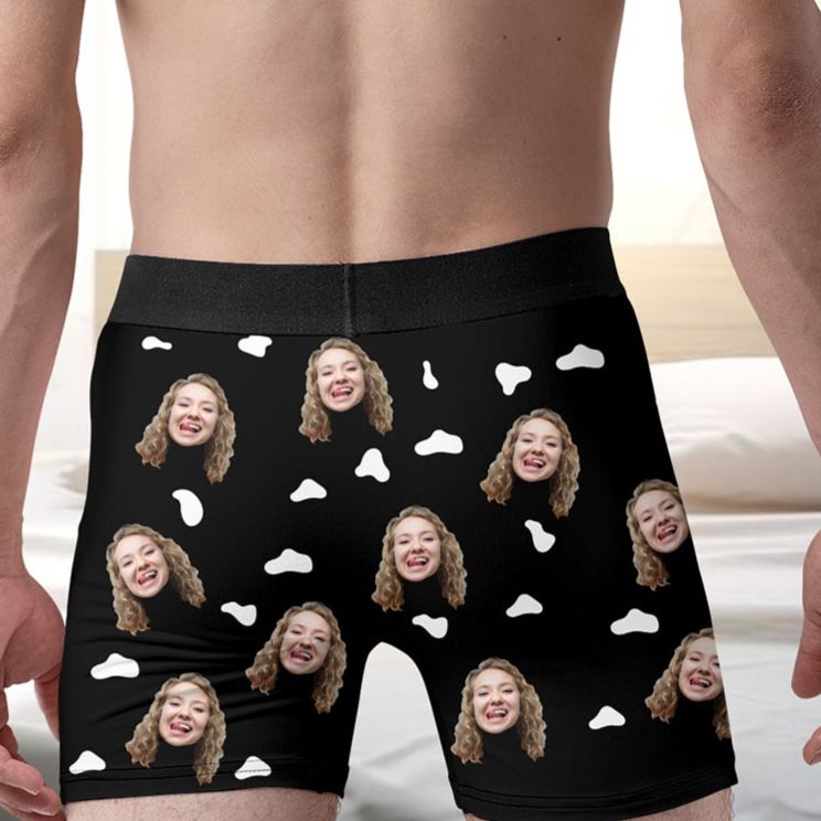 Personalized Girlfriend Wife Face I Licked It So It’s Mine Boxer Briefs Men Cow Underwear with Face Photo Valentines Day Gift for Boyfriend Husband