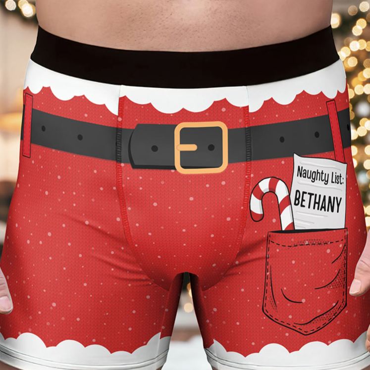 Personalized Men Christmas Naughty List Boxer Briefs with Women Name Men Underwear with Girlfriend Wife Name Xmas Gift for Him Boyfriend Husband