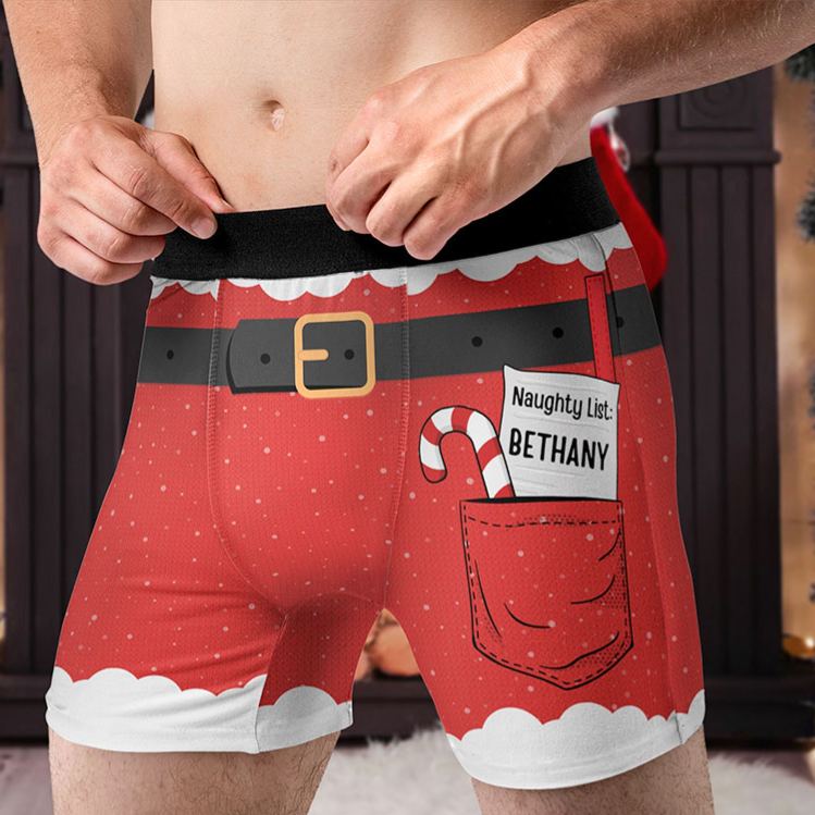 Personalized Men Christmas Naughty List Boxer Briefs with Women Name Men Underwear with Girlfriend Wife Name Xmas Gift for Him Boyfriend Husband