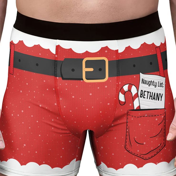 Personalized Men Christmas Naughty List Boxer Briefs with Women Name Men Underwear with Girlfriend Wife Name Xmas Gift for Him Boyfriend Husband