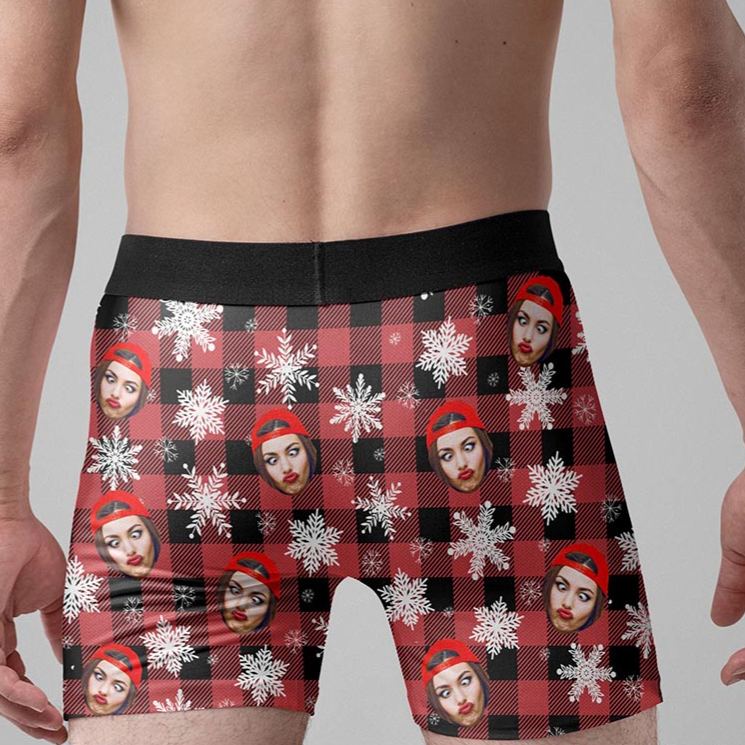 Personalized Girlfriend Wife Face Only Her Can Make It Snow Christmas Boxer Briefs Men Underwear with Face Photo Xmas Gift for Him Boyfriend Husband