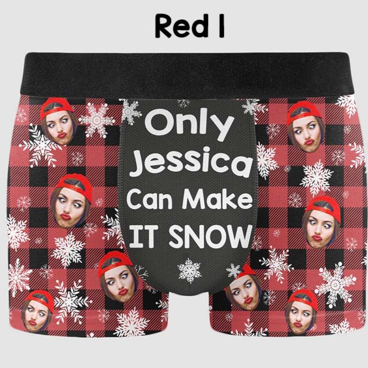 Personalized Girlfriend Wife Face Only Her Can Make It Snow Christmas Boxer Briefs Men Underwear with Face Photo Xmas Gift for Him Boyfriend Husband