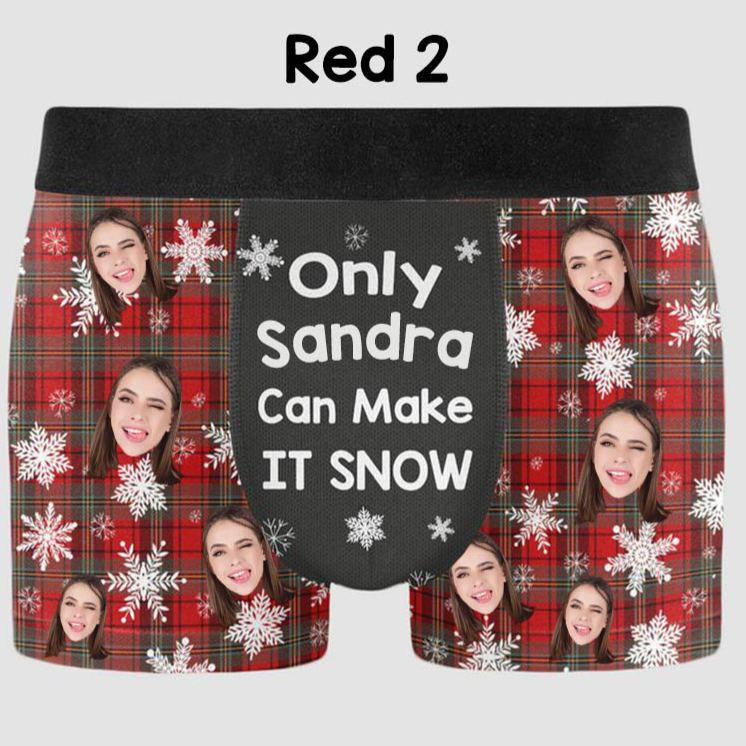 Personalized Girlfriend Wife Face Only Her Can Make It Snow Christmas Boxer Briefs Men Underwear with Face Photo Xmas Gift for Him Boyfriend Husband