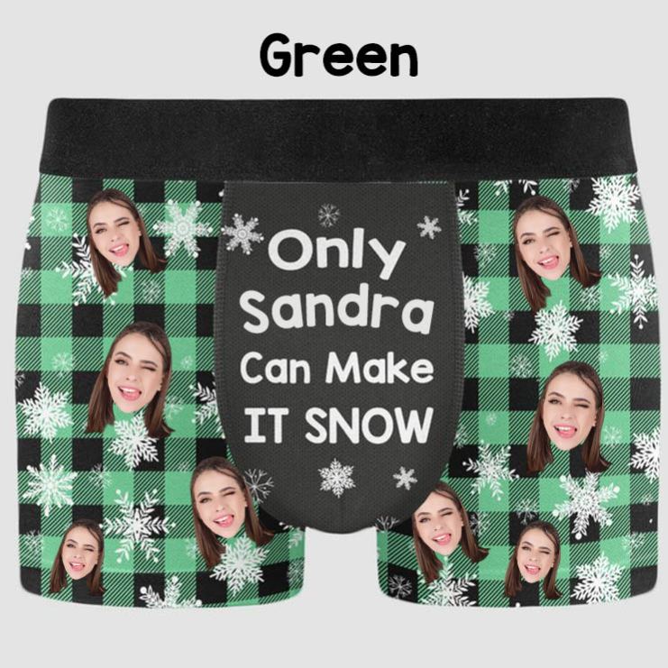 Personalized Girlfriend Wife Face Only Her Can Make It Snow Christmas Boxer Briefs Men Underwear with Face Photo Xmas Gift for Him Boyfriend Husband