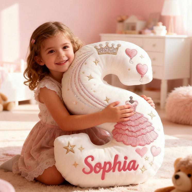 Personalized Crown Heart Custom Name Soft Decorative Gift Fairytale Princess Style Cozy Nursery Room Dream Pink Magic Graphic 3D Print Pillow