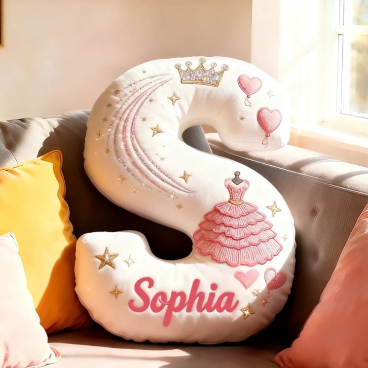 Personalized Crown Heart Custom Name Soft Decorative Gift Fairytale Princess Style Cozy Nursery Room Dream Pink Magic Graphic 3D Print Pillow
