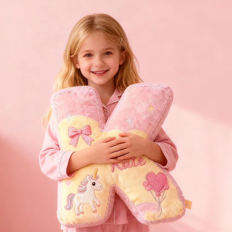 Personalized Alphabet Letter Shape Custom Name Soft Decorative Gift Fairytale Princess Style Cozy Nursery Room Dream Pink Magic Graphic 3D Print Pillow