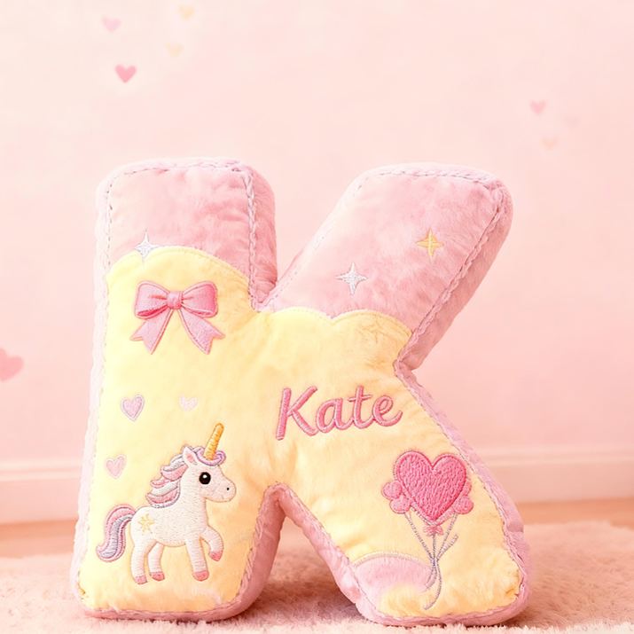Personalized Alphabet Letter Shape Custom Name Soft Decorative Gift Fairytale Princess Style Cozy Nursery Room Dream Pink Magic Graphic 3D Print Pillow