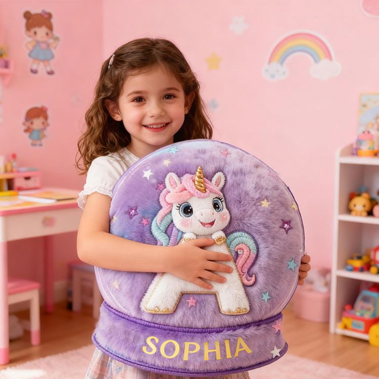 Personalized Initial Letter Shape Custom Name Soft Decorative Gift Magical Princess Style Cozy Girls Room Dream Purple Graphic 3D Print Pillow