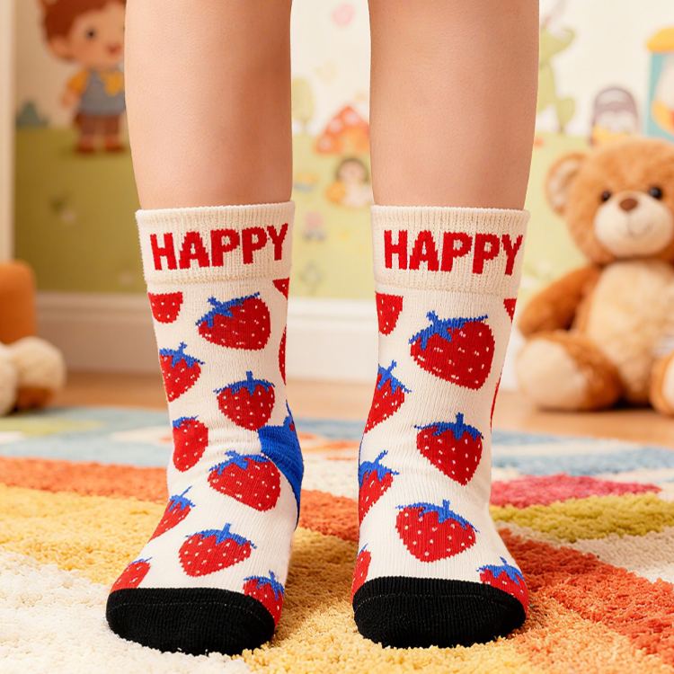 Personalized Red Strawberry Pattern Custom Name Soft Comfortable Warm Cute Fruit Style Cozy Girls Room Sweet Gift Kid Princess Socks