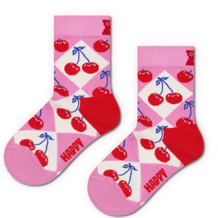 Personalized Name Pink Cherry Pattern Custom Name Soft Comfortable Warm Cute Fruit Style Cozy Girls Room Sweet Gift Kid Princess Socks