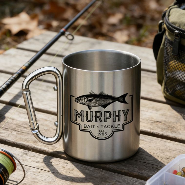 Personalized Fish Coffee Mug Custom Fishing Stainless Steel Mug Bait and Tackle Gift Fisherman Gift Fly Fishing Drinkware