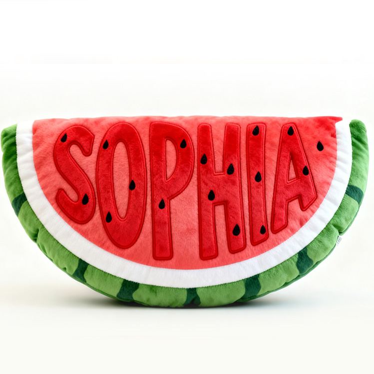 Personalized Watermelon Slice Shape Custom Name Soft Decorative Gift Fun Summer Fruit Style Cozy Kids Room Bright Graphic 3D Print Pillow
