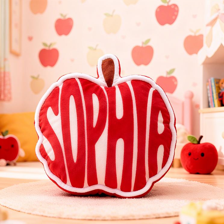 Personalized Red Apple Shape Custom Name Soft Decorative Gift Cute Nursery Classroom Fruit Style Cozy Kids Room Graphic 3D Print Pillow