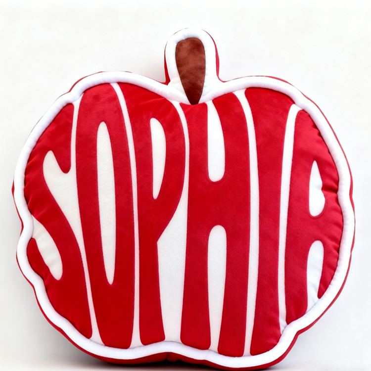 Personalized Red Apple Shape Custom Name Soft Decorative Gift Cute Nursery Classroom Fruit Style Cozy Kids Room Graphic 3D Print Pillow
