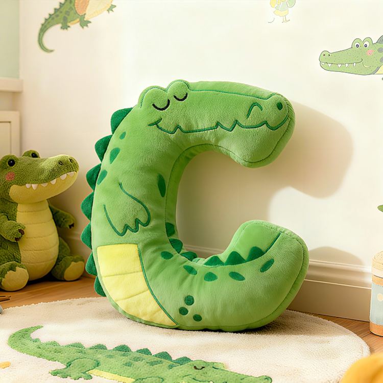Personalized Green Crocodile Letter Initial Custom Name Soft Decorative Gift Fun Boys Room Jungle Animal Alphabet Graphic 3D Print Pillow
