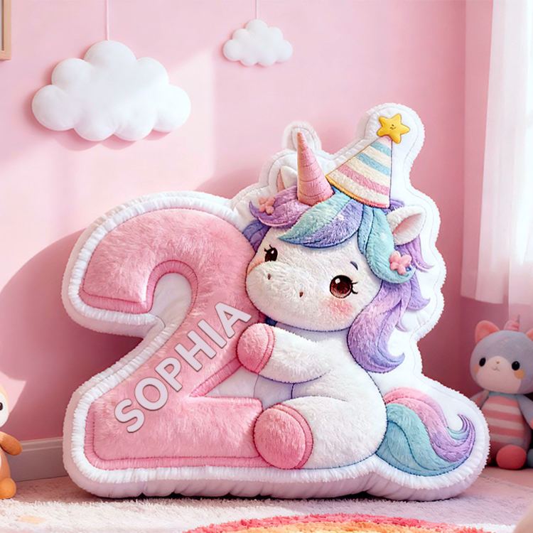 Personalized Rainbow Number Custom Name Soft Decorative Gift Cute Baby Birthday Nursery Room Colorful Graphic 3D Print Pillow