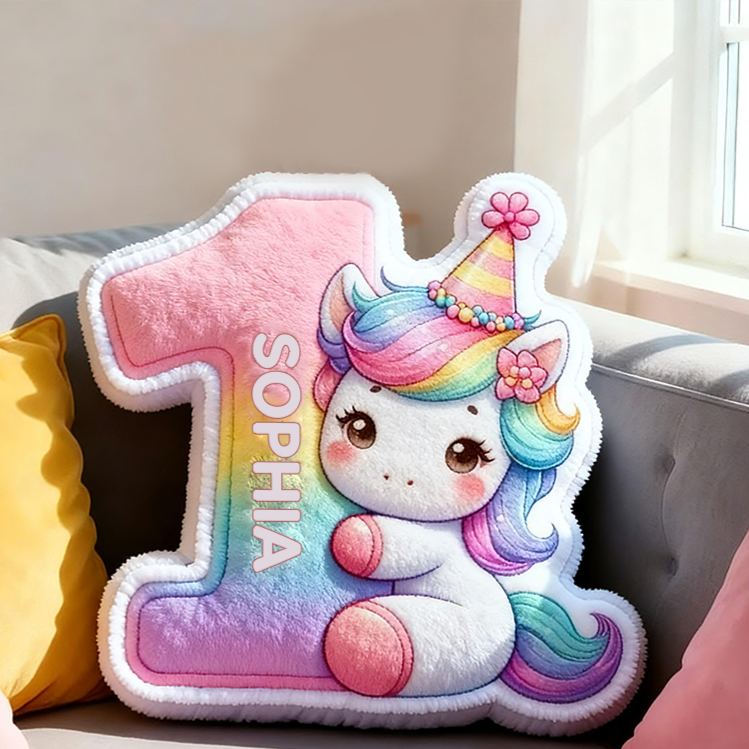 Personalized Rainbow Number Custom Name Soft Decorative Gift Cute Baby Birthday Nursery Room Colorful Graphic 3D Print Pillow