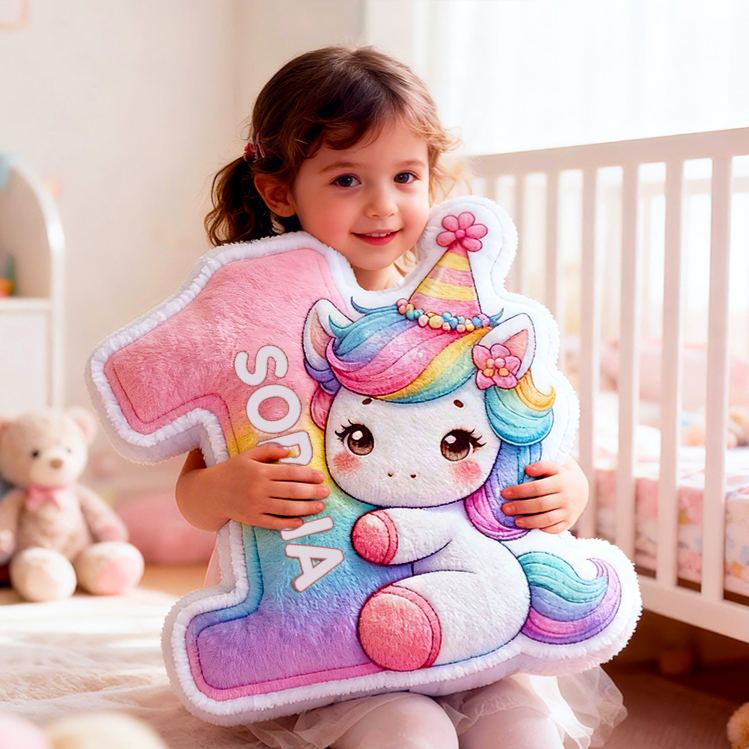 Personalized Rainbow Number Custom Name Soft Decorative Gift Cute Baby Birthday Nursery Room Colorful Graphic 3D Print Pillow