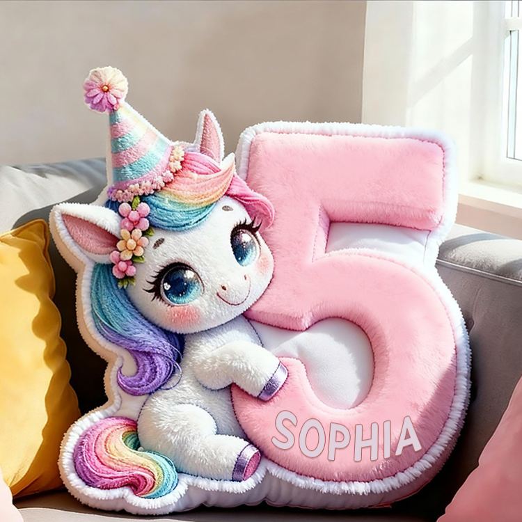 Personalized Rainbow Number Custom Name Soft Decorative Gift Cute Baby Birthday Nursery Room Colorful Graphic 3D Print Pillow