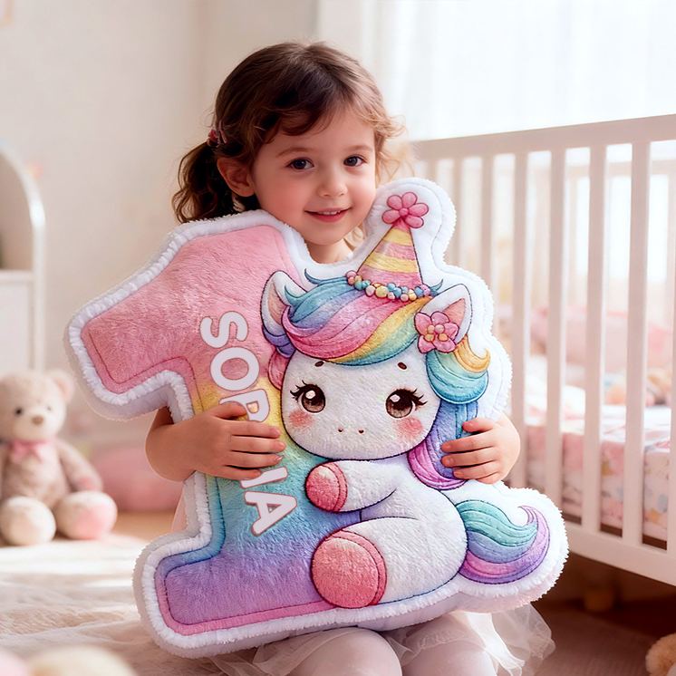 Personalized Rainbow Number Custom Name Soft Decorative Gift Cute Baby Birthday Nursery Room Colorful Graphic 3D Print Pillow