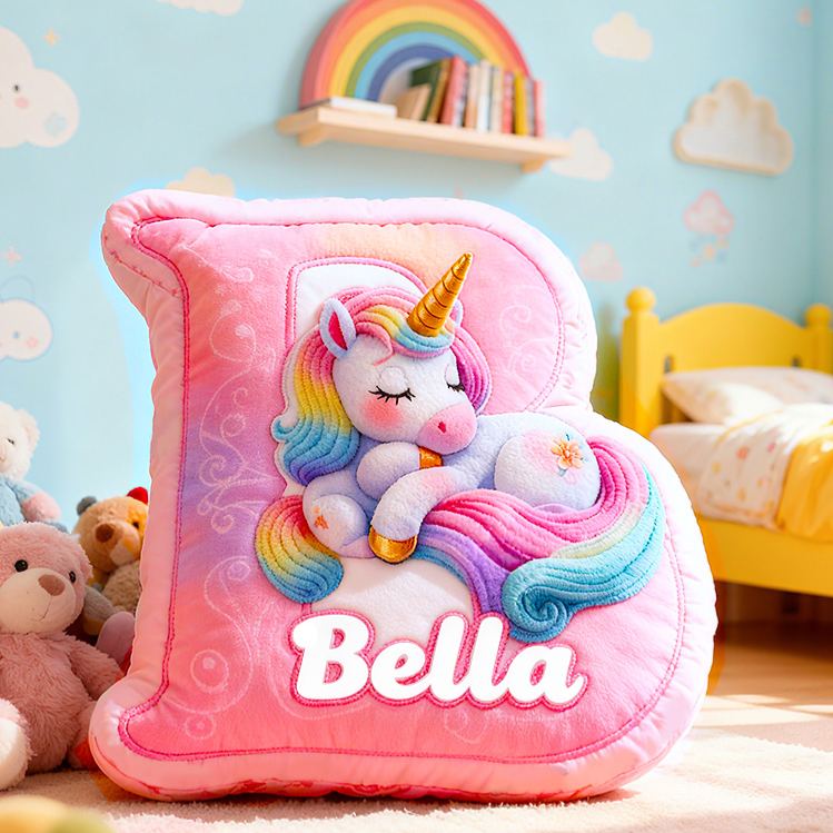 Personalized Pink Rainbow Cloud Letter Initial Custom Name Soft Decorative Gift Magical Girls Room Sweet Alphabet Graphic 3D Print Pillow