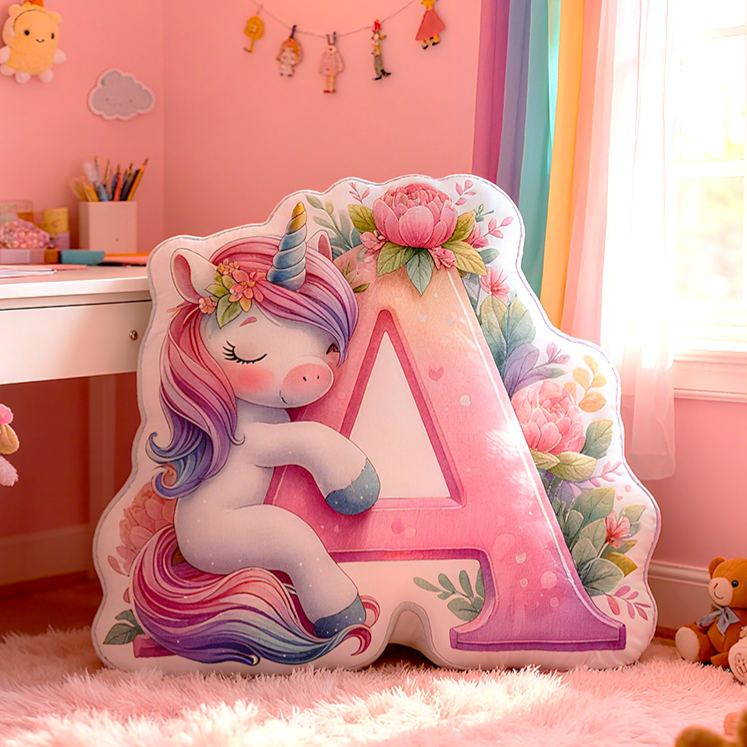Personalized Pink Rainbow Cloud Letter Initial Custom Name Soft Decorative Gift Magical Girls Room Sweet Alphabet Graphic 3D Print Pillow
