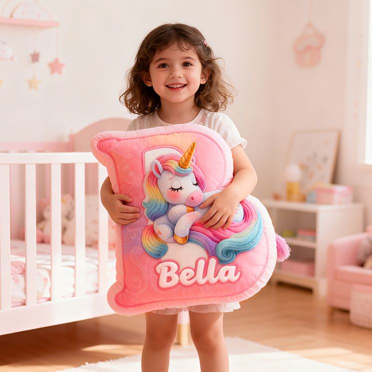 Personalized Pink Rainbow Cloud Letter Initial Custom Name Soft Decorative Gift Magical Girls Room Sweet Alphabet Graphic 3D Print Pillow