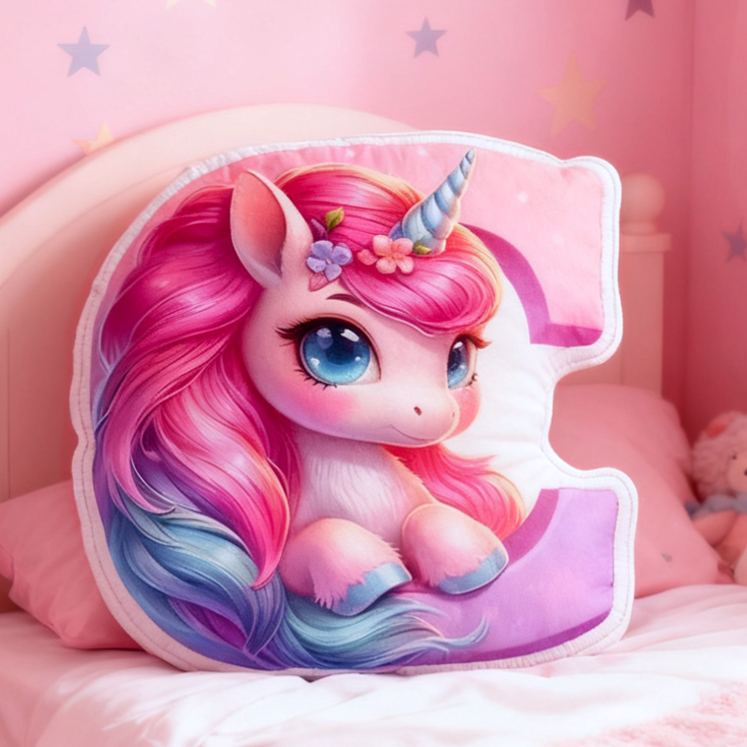 Personalized Pink Rainbow Cloud Letter Initial Custom Name Soft Decorative Gift Magical Girls Room Sweet Alphabet Graphic 3D Print Pillow