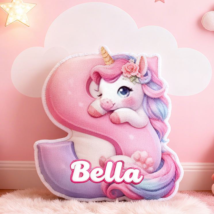 Personalized Pink Rainbow Cloud Letter Initial Custom Name Soft Decorative Gift Magical Girls Room Sweet Alphabet Graphic 3D Print Pillow