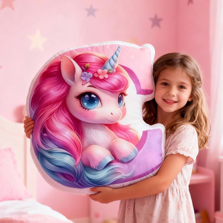 Personalized Pink Rainbow Cloud Letter Initial Custom Name Soft Decorative Gift Magical Girls Room Sweet Alphabet Graphic 3D Print Pillow