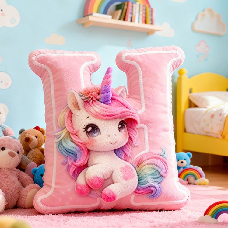 Personalized Pink Rainbow Cloud Letter Initial Custom Name Soft Decorative Gift Magical Girls Room Sweet Alphabet Graphic 3D Print Pillow