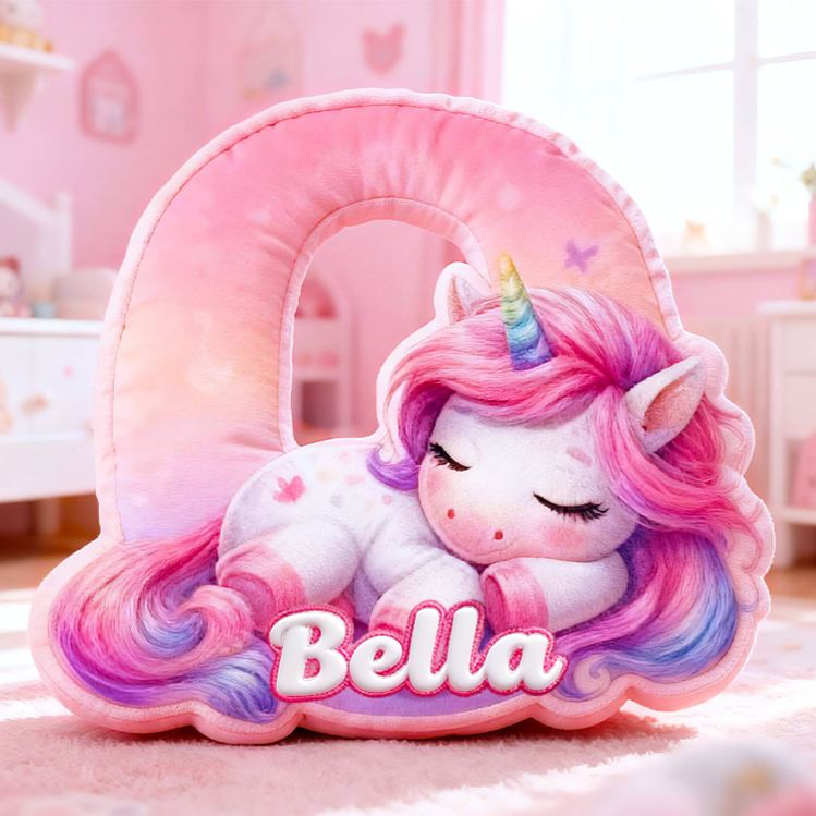Personalized Pink Rainbow Cloud Letter Initial Custom Name Soft Decorative Gift Magical Girls Room Sweet Alphabet Graphic 3D Print Pillow