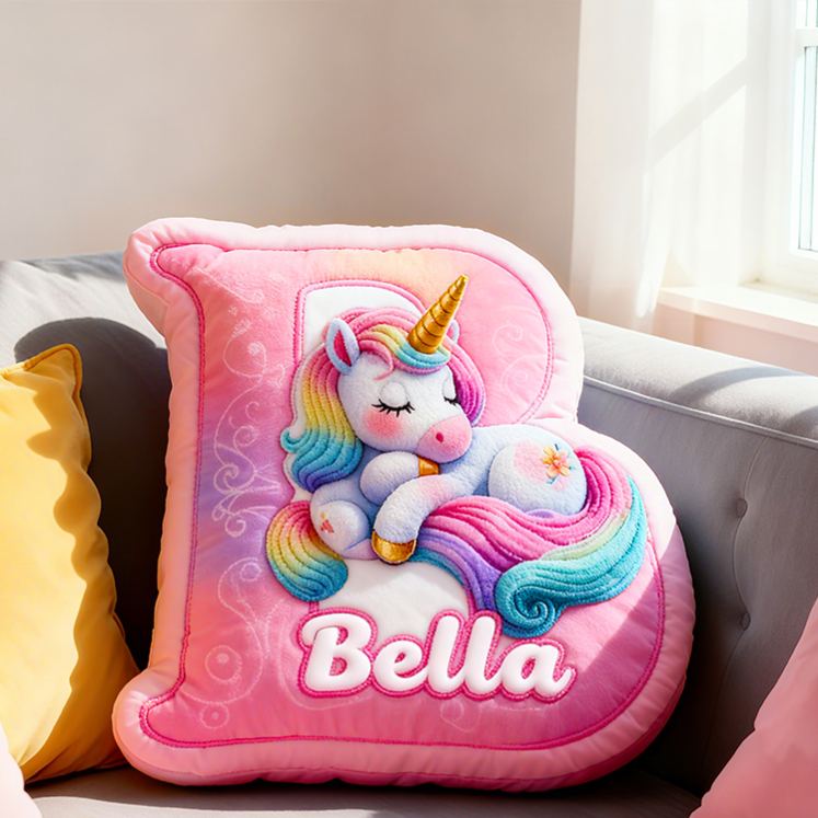 Personalized Pink Rainbow Cloud Letter Initial Custom Name Soft Decorative Gift Magical Girls Room Sweet Alphabet Graphic 3D Print Pillow