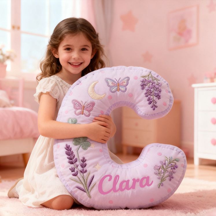 Personalized Purple Butterfly Star Lavender Letter Initial Custom Name Soft Decorative Gift Cozy Girls Room Sweet Alphabet Graphic 3D Print Pillow