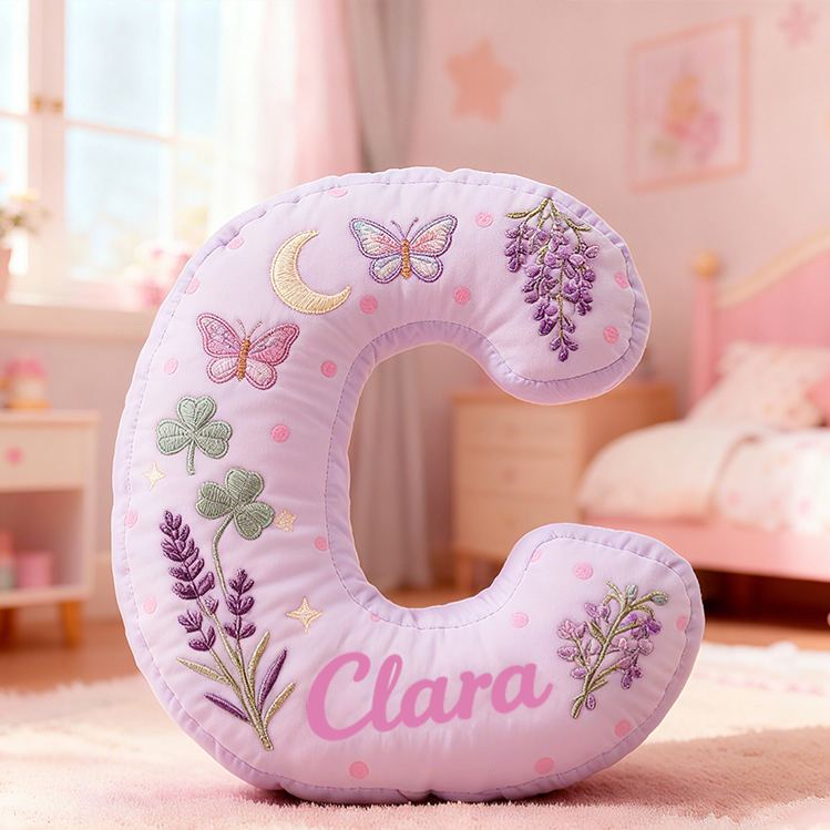 Personalized Purple Butterfly Star Lavender Letter Initial Custom Name Soft Decorative Gift Cozy Girls Room Sweet Alphabet Graphic 3D Print Pillow