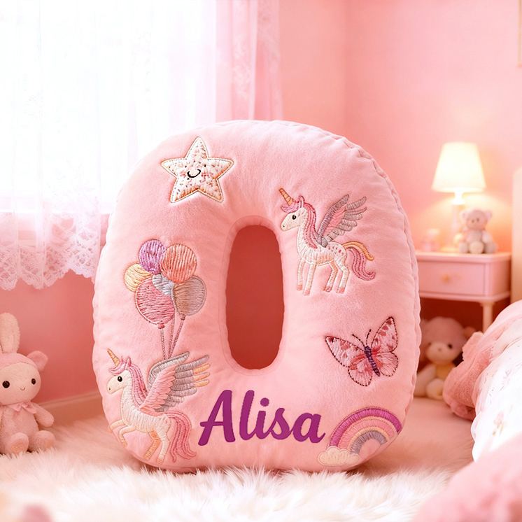 Personalized Pink Rainbow Letter Initial Custom Name Soft Decorative Gift Magical Girls Room Cozy Alphabet Shape  Graphic 3D Print Pillow