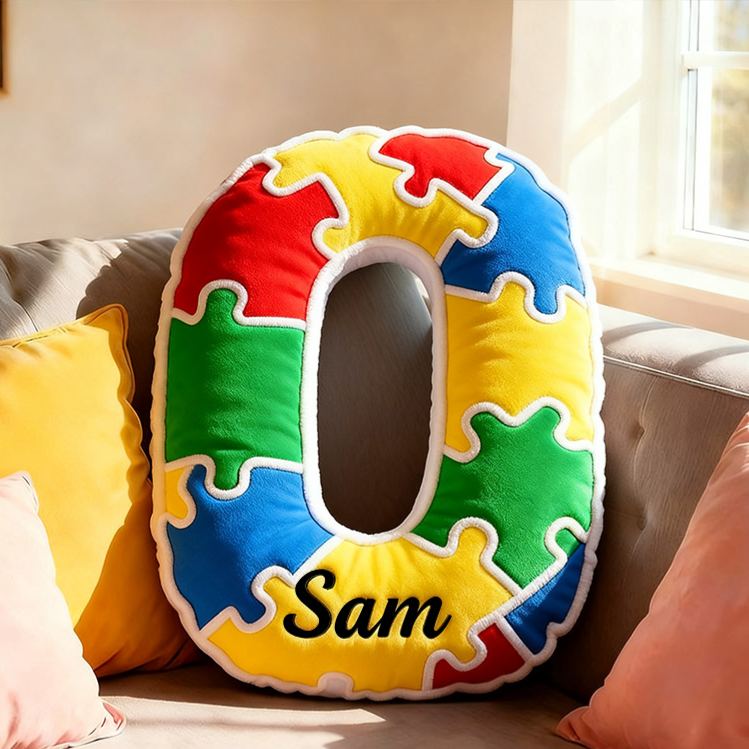 Personalized Bright Puzzle Pattern Letter Initial Name Cushion Soft Decorative Gift for Kids Room Fun Alphabet Shape Pillow