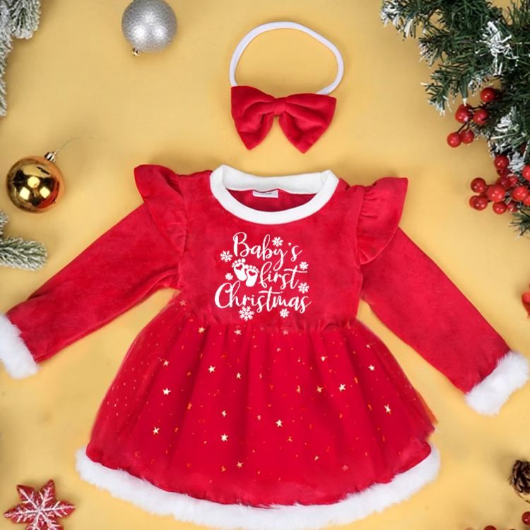 Personalized Baby Girl First Holiday Outfit Custom Name Cute Festive Santa Style Adorable Christmas Party Red Tutu Dress