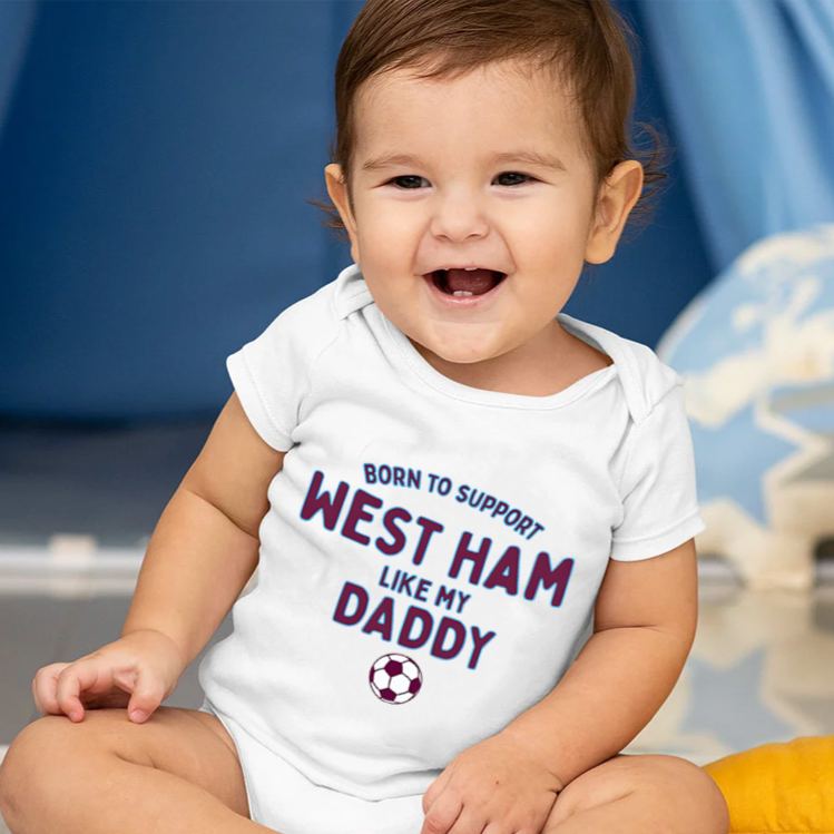 Personalized West Ham Supporter Name Custom Baby Gift Football Fan Like My Daddy Fun Soft Comfortable Baby Bodysuit