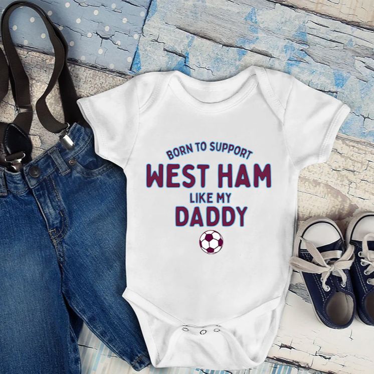 Personalized West Ham Supporter Name Custom Baby Gift Football Fan Like My Daddy Fun Soft Comfortable Baby Bodysuit