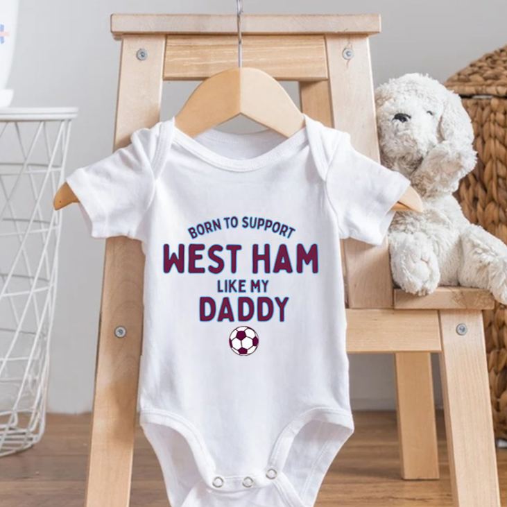 Personalized West Ham Supporter Name Custom Baby Gift Football Fan Like My Daddy Fun Soft Comfortable Baby Bodysuit