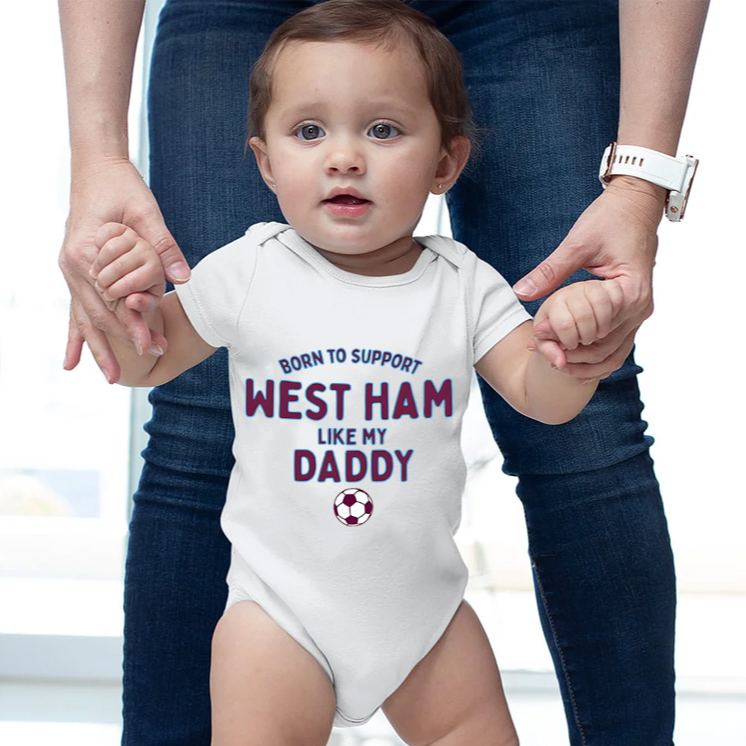 Personalized West Ham Supporter Name Custom Baby Gift Football Fan Like My Daddy Fun Soft Comfortable Baby Bodysuit